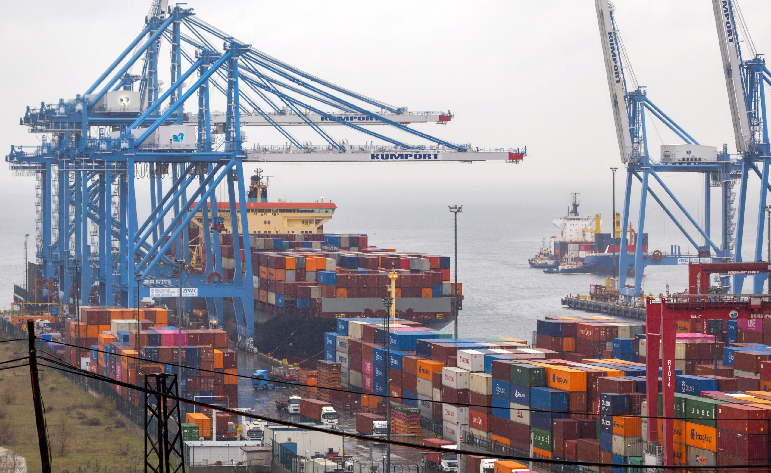 A container vessel at Ambarli Port in Istanbul, Turkey. Import growth outpaced exports growth in January leaving a $7.5bn trade shortfall
