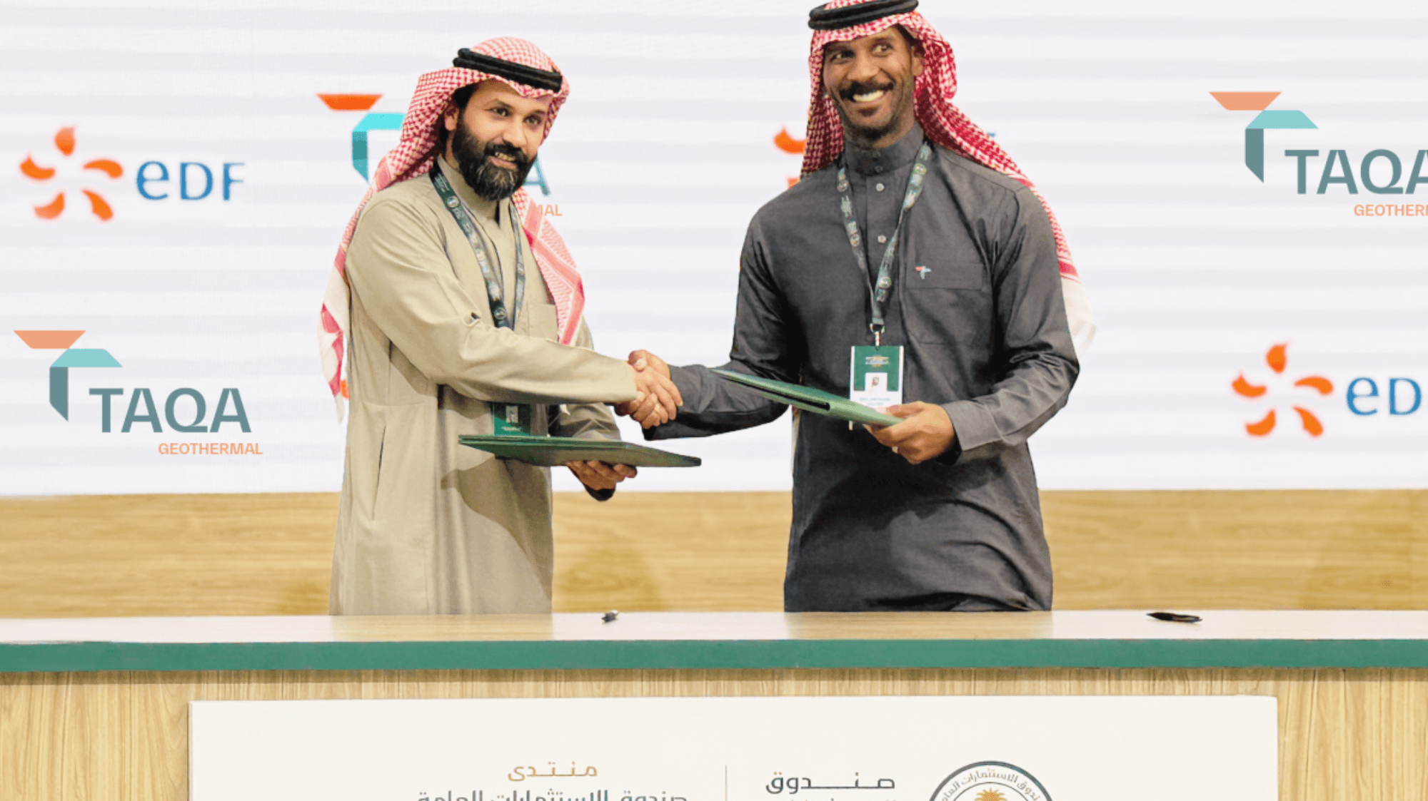 Omar Aldaweesh, CEO of EDF Saudi Arabia, and Meshary Al-Ayed, CEO of TAQA Geothermal Energy Company, signed a memorandum of understanding