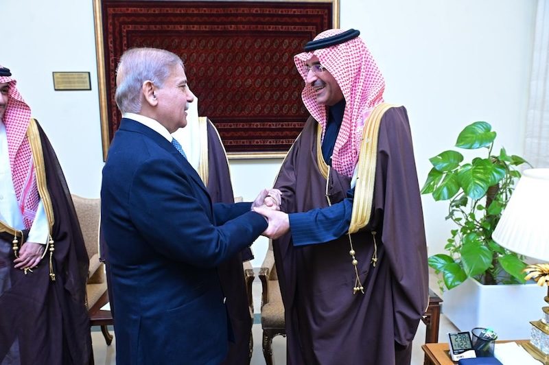 Saudi Fund for Development CEO Sultan Bin Abdul Rehman Al Marshad meeting Pakistan's prime minister Shehbaz Sharif in Islamabad