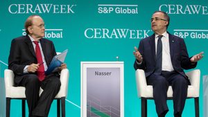 CERAWeek host Daniel Yergin and Saudi Aramco CEO Amin Nasser onstage at the 2022 event
