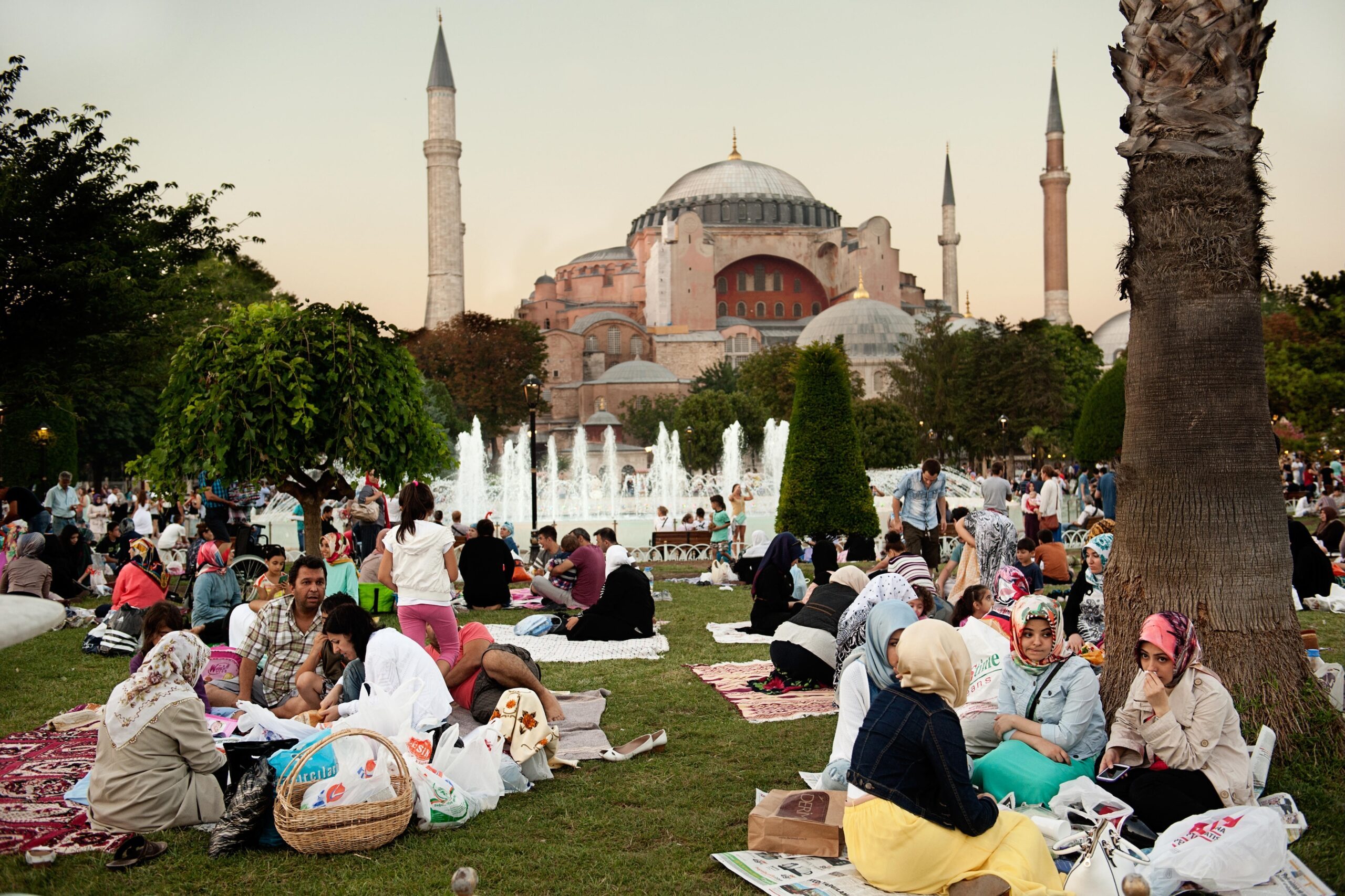 People in Istanbul enjoy a fast-breaking sunset picnic during Ramadan