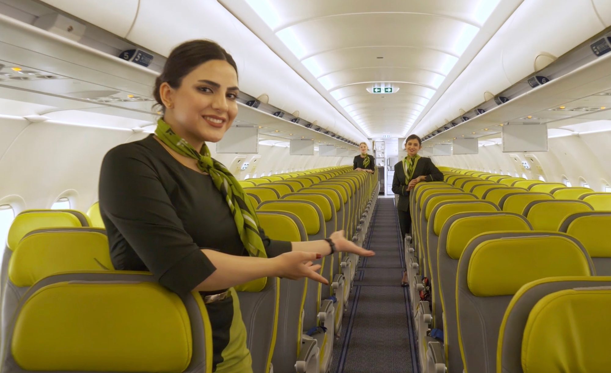 Cabin crew on a SalamAir Airbus 320neo. The Omani airline carried 3.2m passengers last year