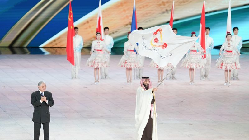 Saudi minister of sports Prince Abdulaziz bin Turki Al Faisal during the closing ceremony of the 9th Asian Winter Games 2025 in China. Saudi Arabia is to host the games in 2029