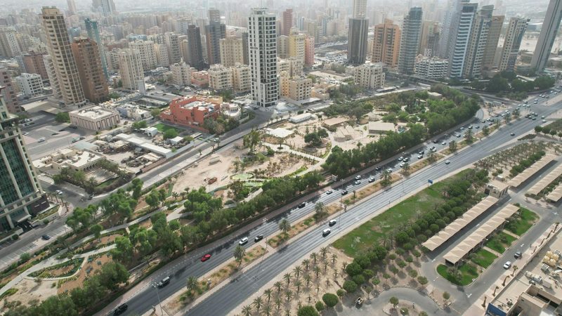 Aerial view of Kuwait City. Kuwait's economic potential is in some ways hindered by its wealth, as 90 percent of its oil revenues go to its Reserve Fund for Future Generations