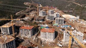 New residential buildings being constructed for people left homeless after the earthquake in Hatay province, Turkey