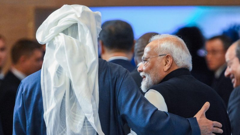 India's prime minister Narendra Modi and President Sheikh Mohamed bin Zayed Al Nahyan of the UAE at the Brics summit last year