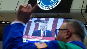 A trader works at the New York Stock Exchange as President Donald Trump announces US tariffs. One analyst predicted Gulf stock markets will be the first to recover