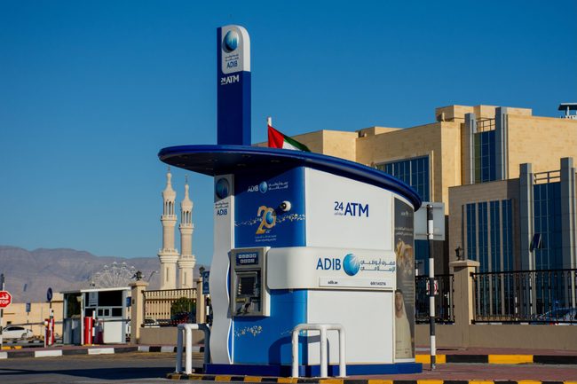 A drive-through ADIB ATM in Ras al Khaimah, UAE. The bank is ranked as the Middle East's 12th most valuable lender