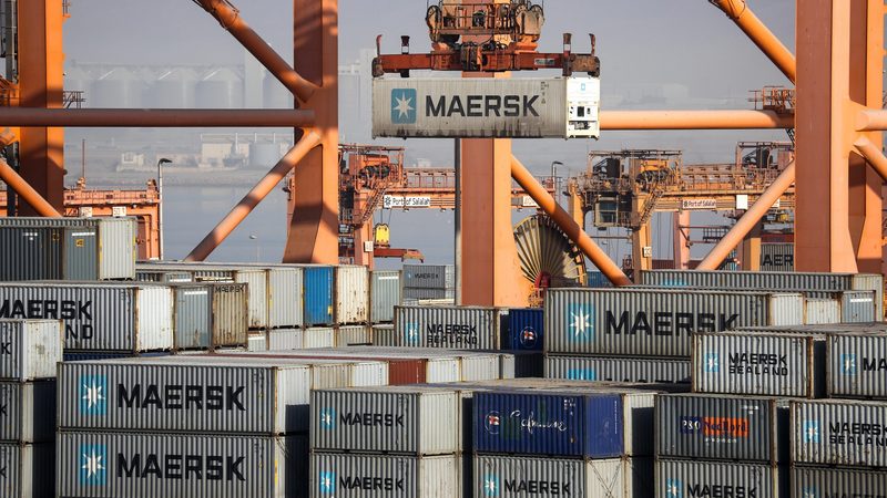 Containers being loaded at Oman's Salalah port. Total exports to the US reached $1.2bn last year, 11 percent lower than in 2023