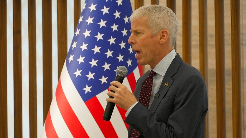 Chris Wright, the US energy secretary, gives a media briefing in Riyadh, Saudi Arabia