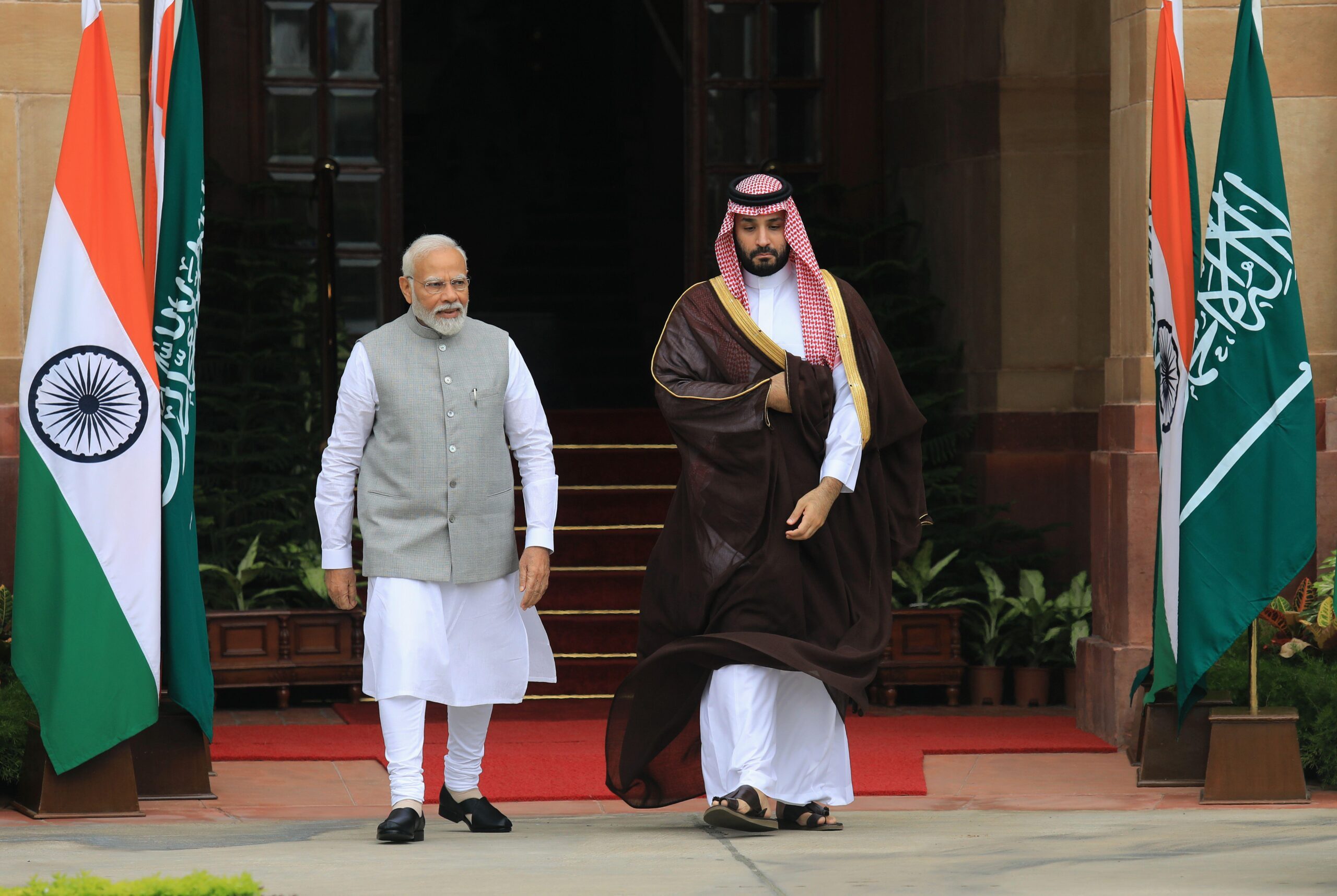 Indian Prime Minister Narendra Modi with Saudi Arabia's Crown Prince Mohammed bin Salman