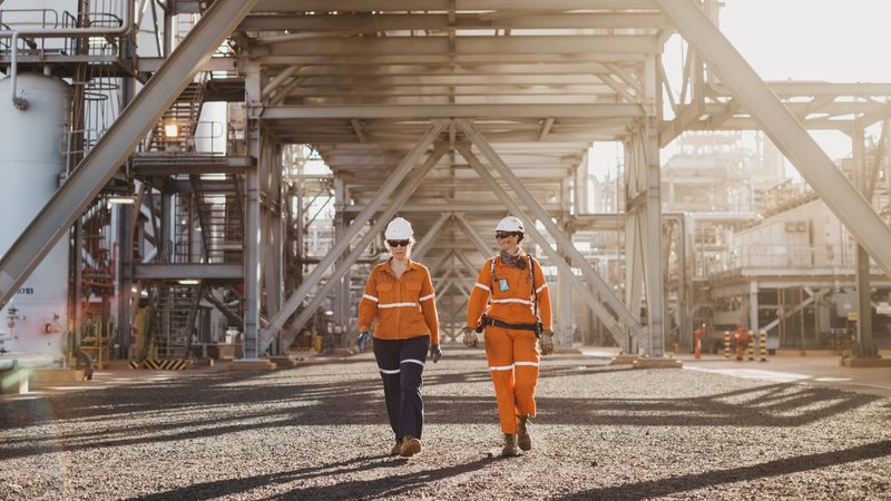 Workers at Woodside's Pluto LNG in Australia. Louisiana LNG is targeting first production in 2029