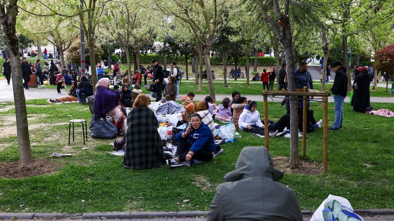 People evacuate to Gezi Park following the earthquake in Istanbul on Wednesday