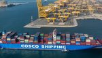 A container vessel operated by China's Cosco in Dubai's Jebel Ali terminal, which handles huge amounts of cargo moving from Asian to Western markets