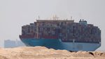 A Maersk container vessel in the Suez Canal in 2021. The company says it will return to the route when the safety of seafarers is guaranteed