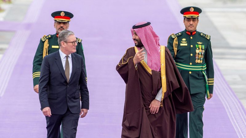 UK prime minister Keir Starmer is greeted by Crown Prince Mohammed bin Salman during a visit to Riyadh in December. The UK government says UK-GCC trade talks are continuing 'at pace'