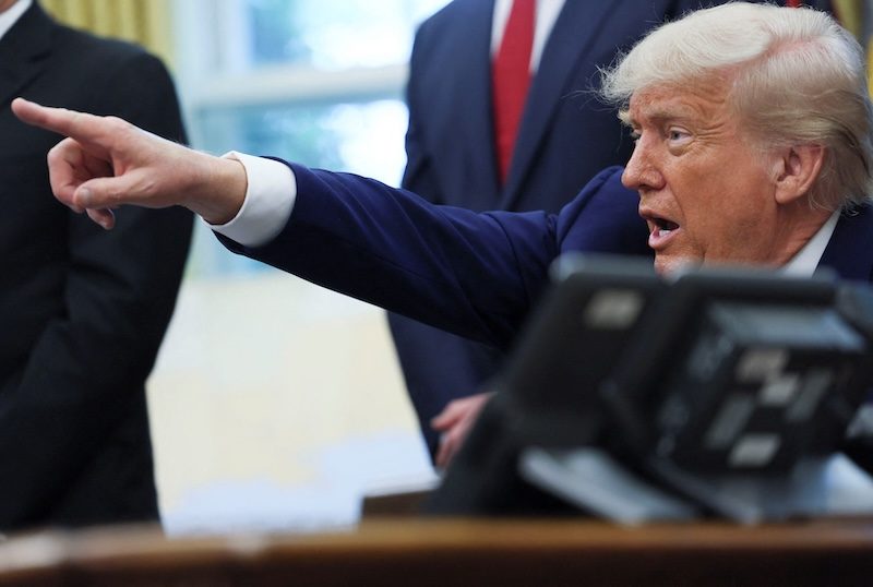 President Donald Trump takes questions as he announces a trade deal with the UK. His administration wants more investment from Gulf nations