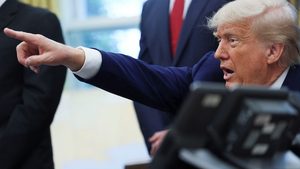 President Donald Trump takes questions as he announces a trade deal with the UK. His administration wants more investment from Gulf nations