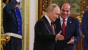 Russian President Vladimir Putin welcomes Egyptian President Abdel Fattah El-Sisi during their meeting in Moscow on May 9