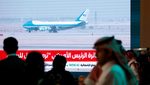 Air Force One is seen on a screen as it lands in Riyadh, Saudi Arabia. The new plane gifted by Qatar is worth $400m