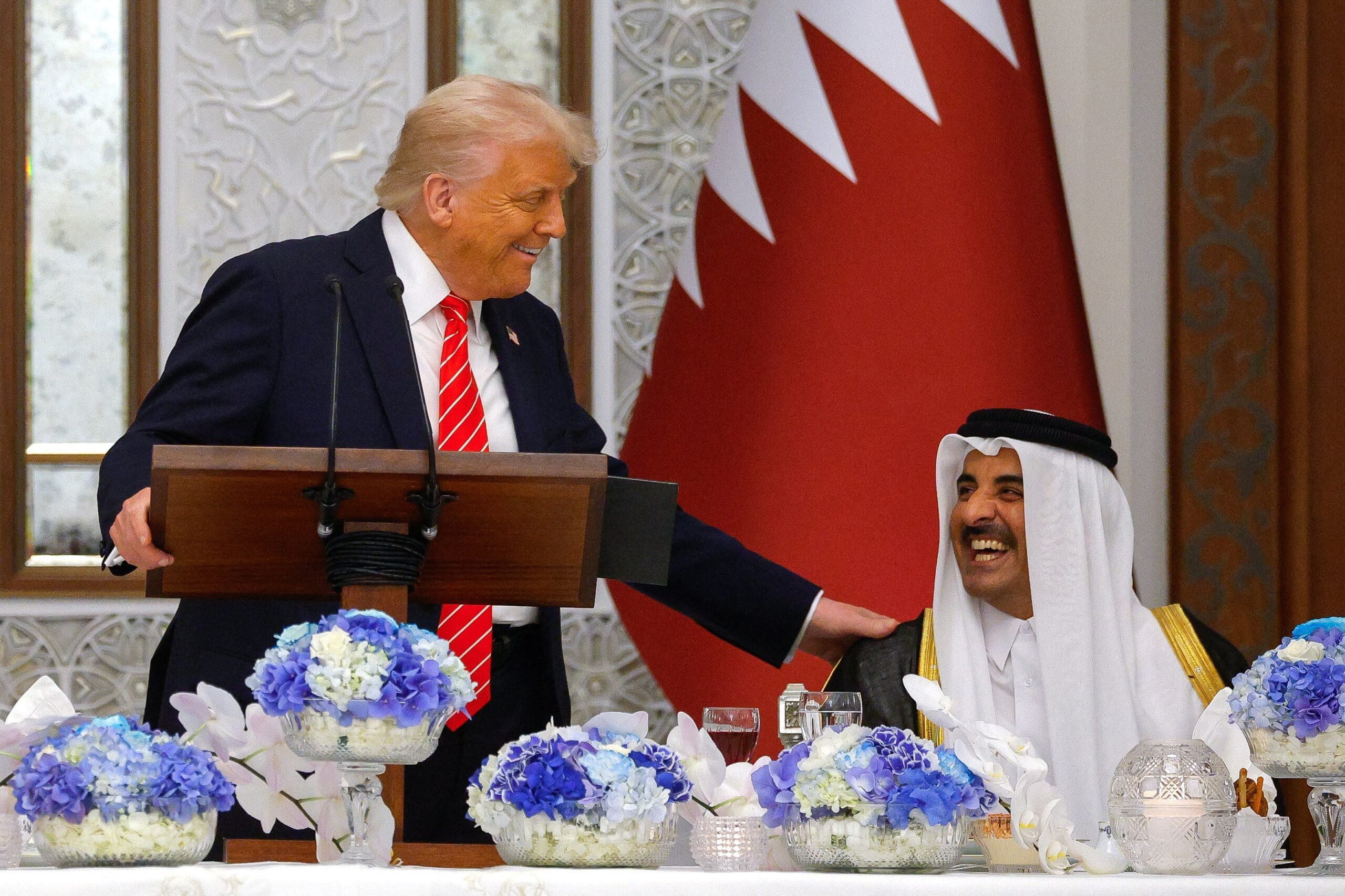 President Donald Trump and Qatar's Emir Tamim bin Hamad Al Thani. The US said "economic exchanges" with Qatar will be worth $1.2trn