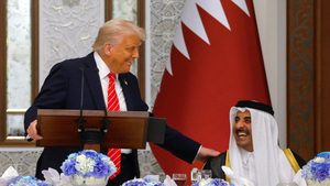 President Donald Trump and Qatar's Emir Tamim bin Hamad Al Thani. The US said "economic exchanges" with Qatar will be worth $1.2trn