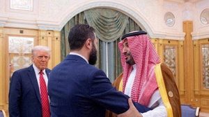 Syrian President Ahmed Al-Sharaa meets with US President Donald Trump and Saudi Crown Prince Mohammed Bin Salman in Riyadh, Saudi Arabia on May 14