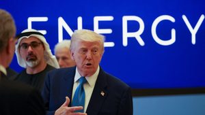 US and UAE energy: President Donald Trump and Crown Prince of Abu Dhabi Sheikh Khaled bin Mohamed bin Zayed Al Nahyan attend a business forum at Qasr Al Watan during the final stop of his Gulf visit, in Abu Dhabi, United Arab Emirates
