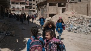 Syrian children return to school in the war-damaged Damascus suburb of Jobar. US Secretary of State Marco Rubio wants US sanctions to be lifted immediately