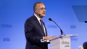 Amin Nasser, President and Chief Executive Officer of Saudi Aramco, speaks on the opening day of CERAWeek at Hilton of the Americas in Houston, Texas, on March 10, 2025. (Photo by Reginald Mathalone/NurPhoto)NO USE FRANCE