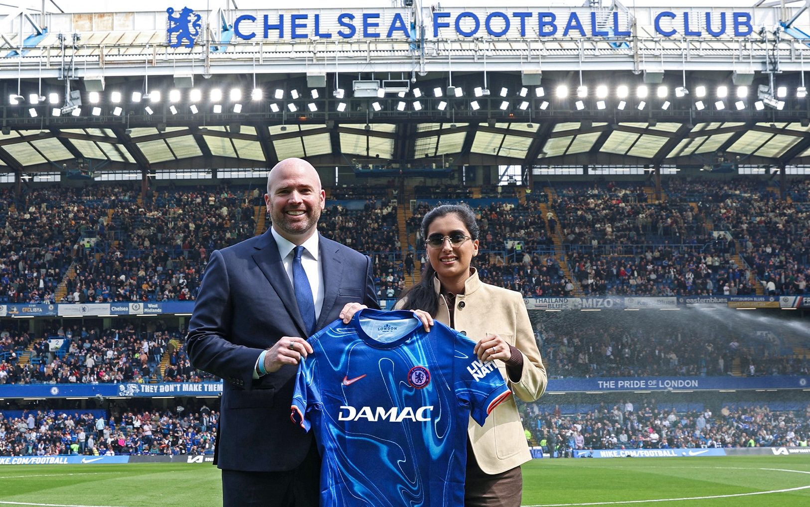 Amira Sajwani, managing director of sales and development of DAMAC Properties with Jason Gannon, president and COO of Chelsea Football Club