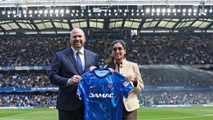Amira Sajwani, managing director of sales and development of DAMAC Properties with Jason Gannon, president and COO of Chelsea Football Club