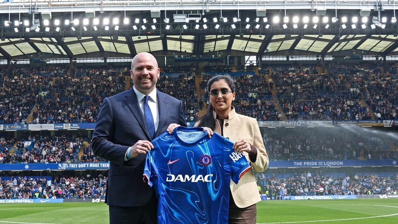 Amira Sajwani, managing director of sales and development of DAMAC Properties with Jason Gannon, president and COO of Chelsea Football Club