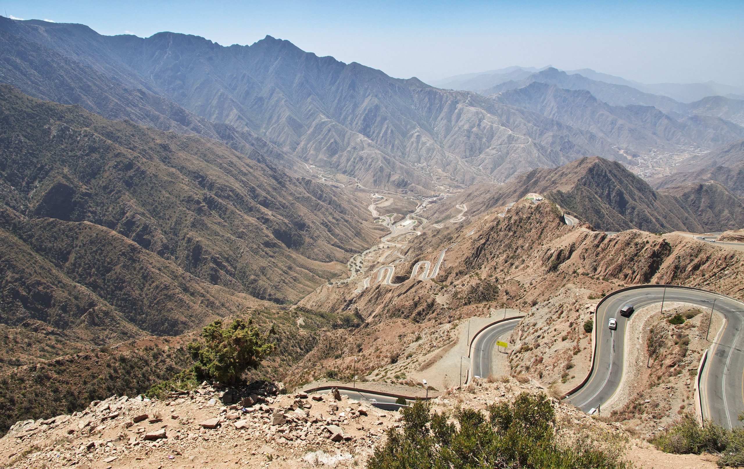 Cars navigate the winding roads of the Aseer mountains. Most visitors hail from the GCC but Saudi Arabia hopes to increase the number of international tourists