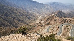 Cars navigate the winding roads of the Aseer mountains. Most visitors hail from the GCC but Saudi Arabia hopes to increase the number of international tourists