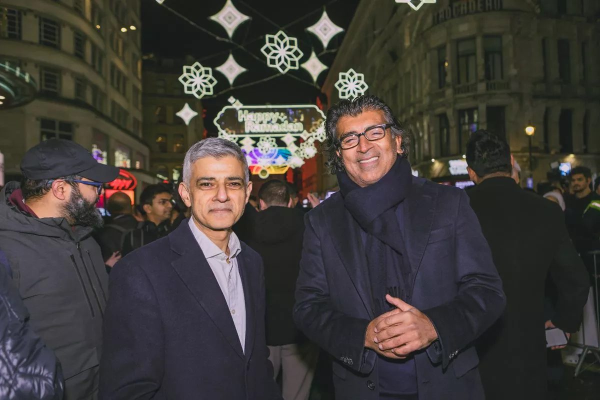 Asif Aziz with Mayor of London Sir Sadiq Khan at the launch of Ramadan Lights in London, organised and sponsored by the Aziz Foundation