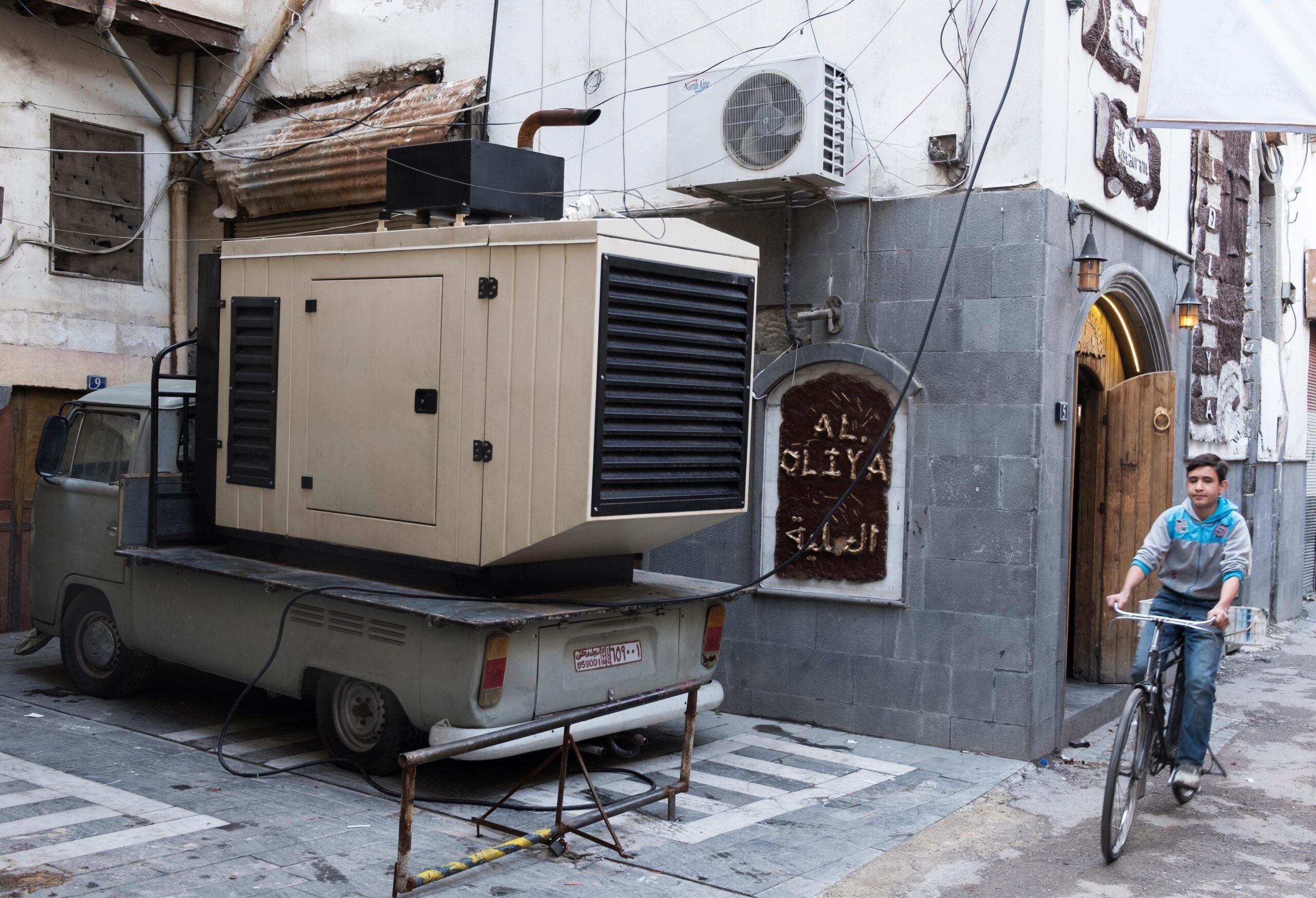 A diesel electricity generator in Damascus. State-supplied electricity is available in Syria for only two or three hours a day in most areas