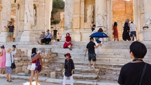Tourists visiting Ephesus in Turkey. Food and drink accounted for about one quarter of tourists' spending