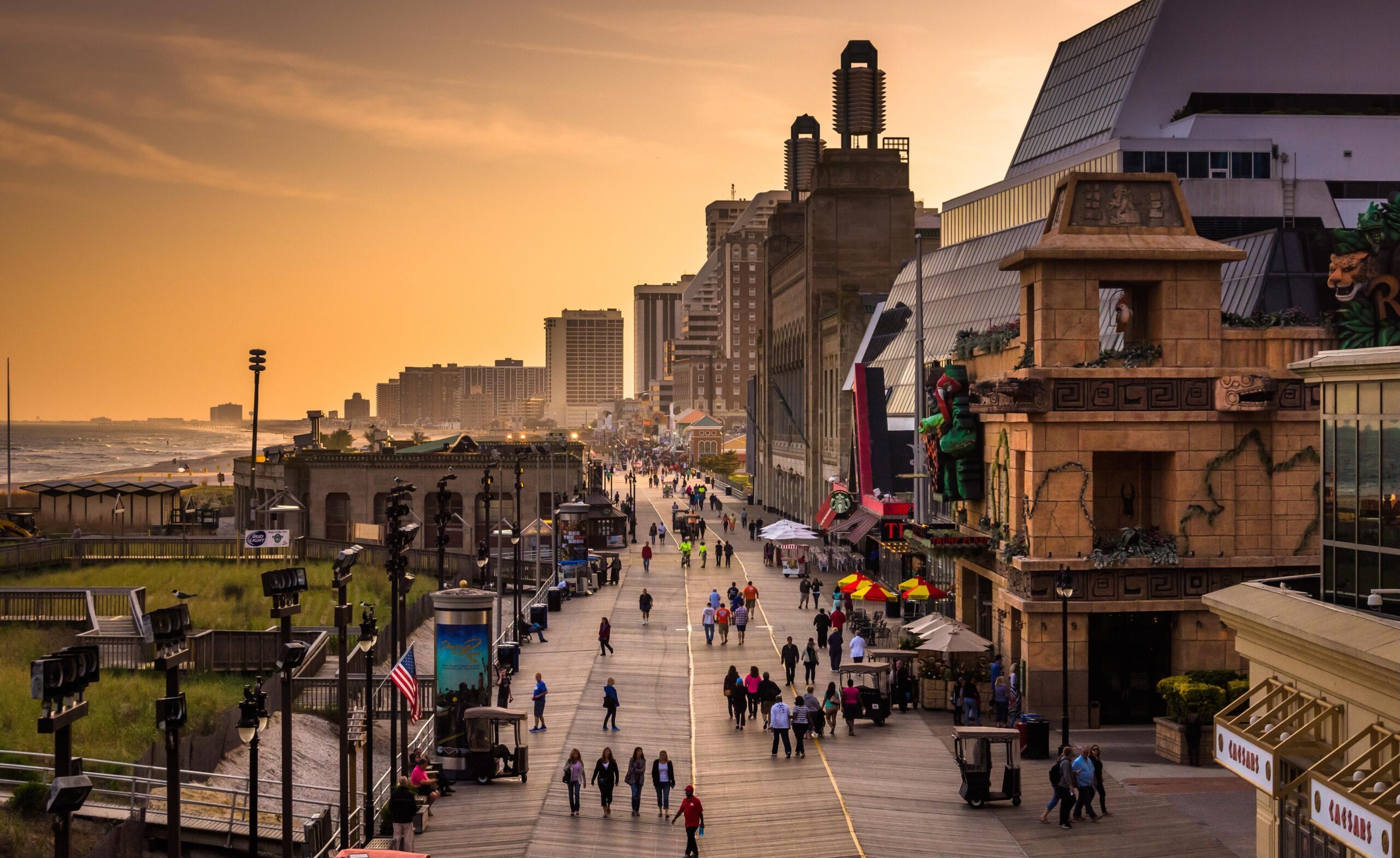 People stroll past multiple casinos on the famous boardwalk in Atlantic City, New Jersey. The US state and the UAE are focusing on 'cybersecurity and consumer protections'