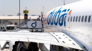Passengers boarding a Flydubai flight in Dubai. The airline operates 30 flights a week from Dubai to eight Indian cities