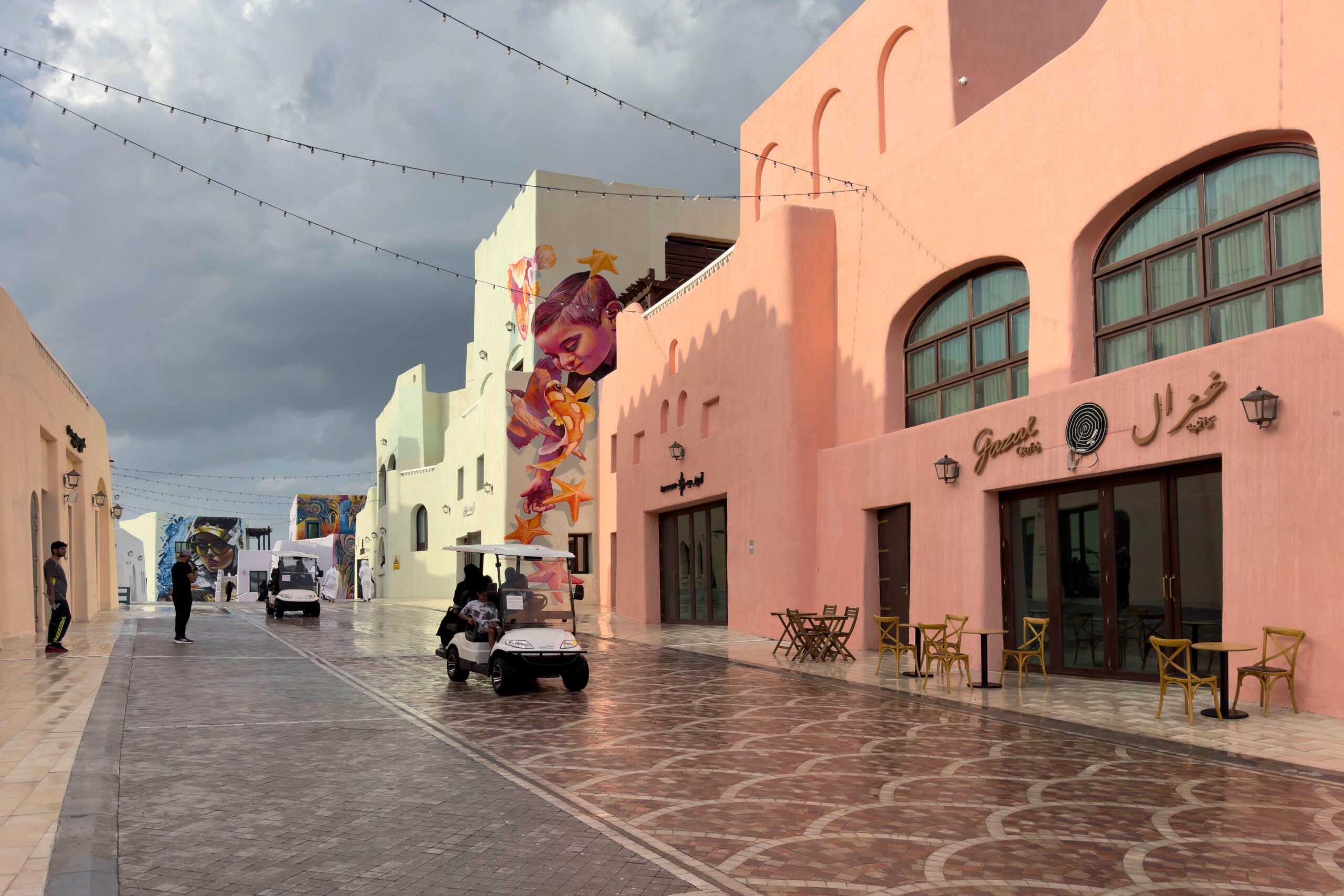 Doha's Mina District during a rainstorm. A major part of Qatar's infrastructure drive is to reuse rainwater for irrigation and cooling