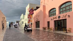 Doha's Mina District during a rainstorm. A major part of Qatar's infrastructure drive is to reuse rainwater for irrigation and cooling