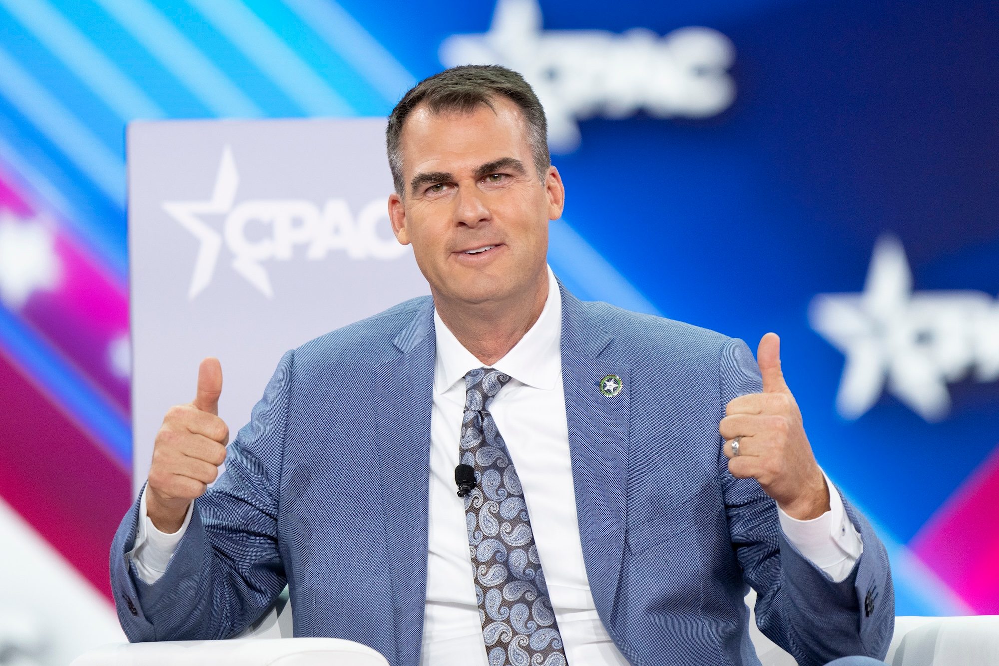 Governor of Oklahoma Kevin Stitt speaks during CPAC Texas 2022 conference at Hilton Anatole in Dallas on August 5, 2022. (Photo by Lev Radin/Sipa USA)No Use Germany. FDI