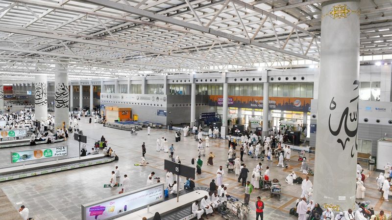 Travellers arriving for the Hajj pilgrimage at King Abdulaziz International Airport in Jeddah