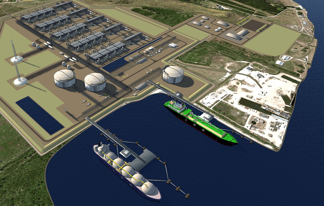 A CGI of the Louisiana LNG facility. Woodside announced the final investment decision last month