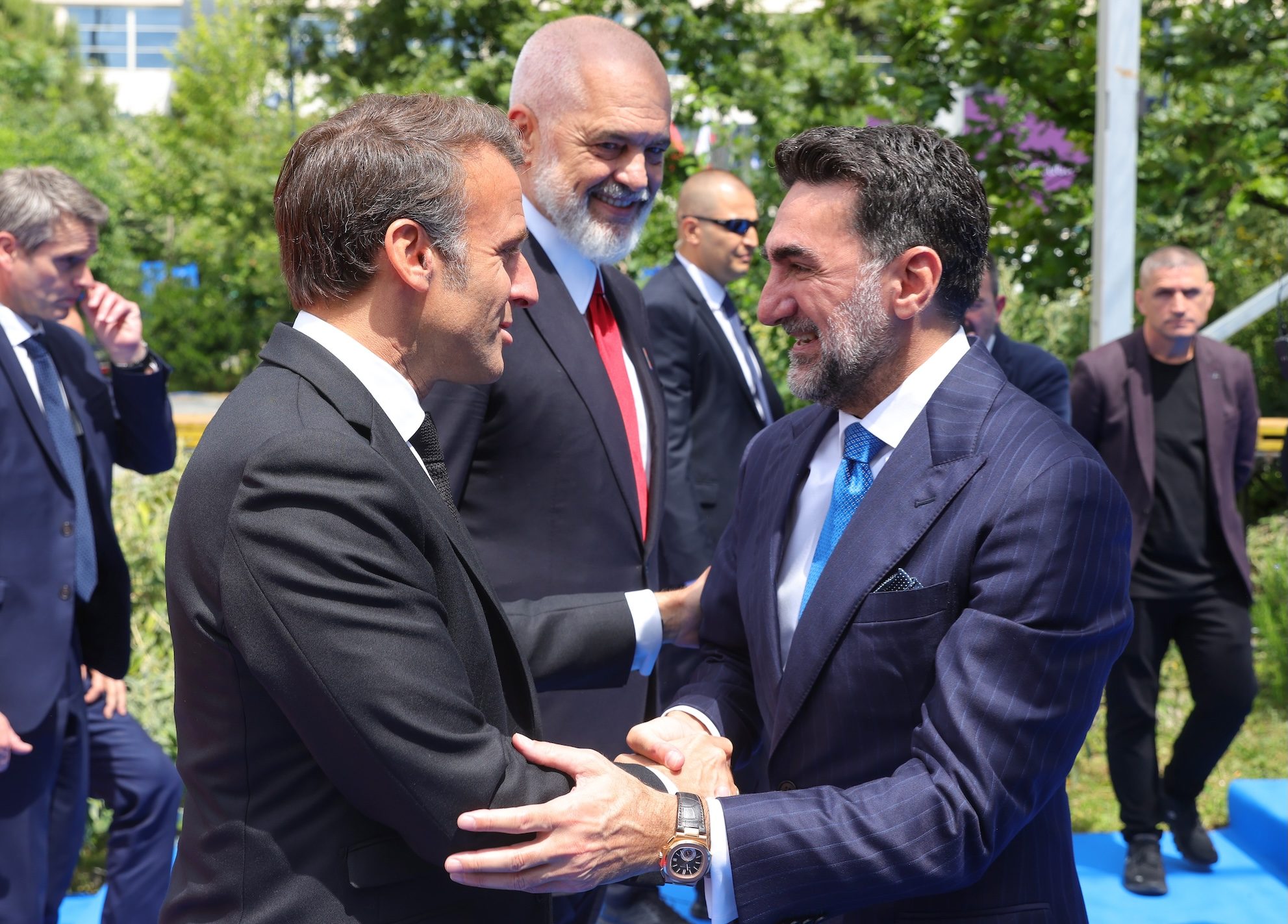 May 17, 2025, Tirana, Tirana, Albania: Yasir Al-Rumayyan, Governor of the Saudi Arabian Public Investment Fund (R) France's President Emmanuel Macron (L) and Albanian Prime Minister Edi Rama (C) during the Future Investment Initiative FII Priority Europe Summit held in Tirana, Albania on May 17, 2025 (Credit Image: © Armando Babani/ZUMA Press Wire) President Emmanuel Macron and Yasir Al-Rumayyan, governor of PIF with Edi Rama, the Albanian prime minister, during the Future Investment Initiative summit in Tirana, Albania