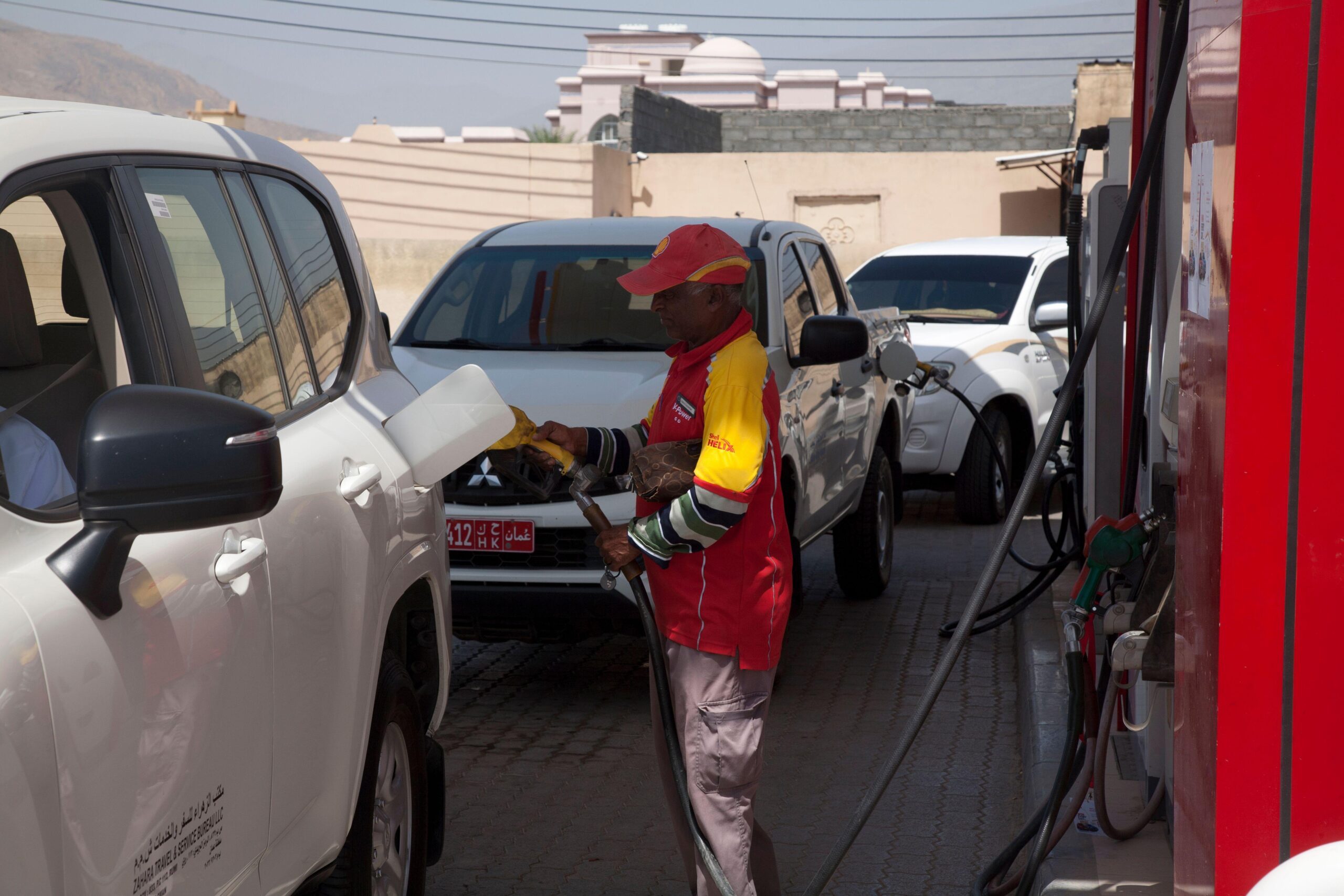 Petrol station in Al Hamra, Oman. Regulations require new petrol stations to include solar power, electric vehicle charging points, ATM’s and parking for a variety of vehicles