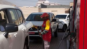 Petrol station in Al Hamra, Oman. Regulations require new petrol stations to include solar power, electric vehicle charging points, ATM’s and parking for a variety of vehicles