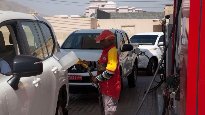 Petrol station in Al Hamra, Oman. Regulations require new petrol stations to include solar power, electric vehicle charging points, ATM’s and parking for a variety of vehicles