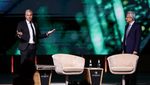 Tareq Amin, CEO of Humain, and Jensen Huang, CEO of Nvidia, on stage at the Saudi-US Investment Forum. PIF-backed Humain is buying 18,000 AI chips from the US company